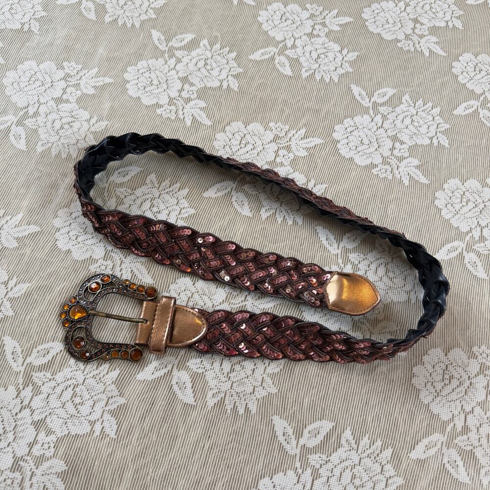 Brown Sequin Braided Statement Belt S/M